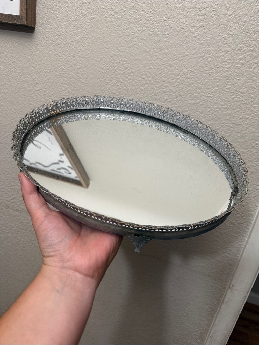 Vintage Filigree Oval Mirrored Vanity Tray